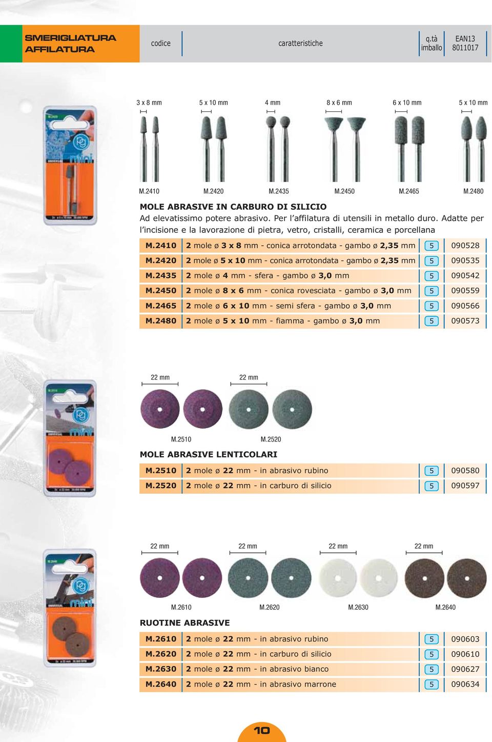 240 2 mole ø 3 x 8 mm - conica arrotondata - gambo ø 2,3 mm 09028 M.2420 2 mole ø x 0 mm - conica arrotondata - gambo ø 2,3 mm 0903 M.243 2 mole ø 4 mm - sfera - gambo ø 3,0 mm 09042 M.