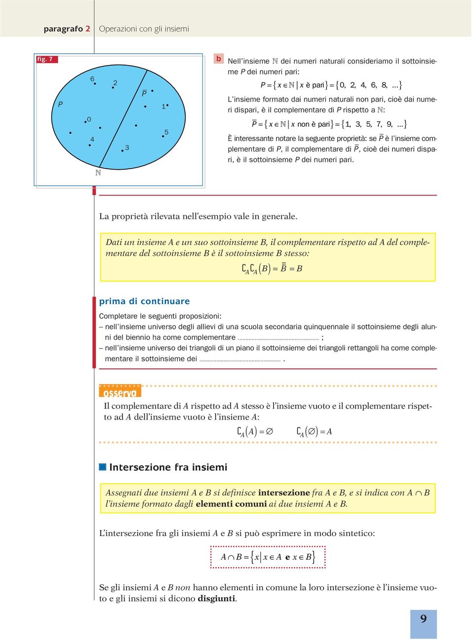 .. È interessnte notre l seguente proprietà: se P è l insieme complementre di P, il complementre di P, cioè dei numeri dispri, è il sottoinsieme P dei numeri pri.