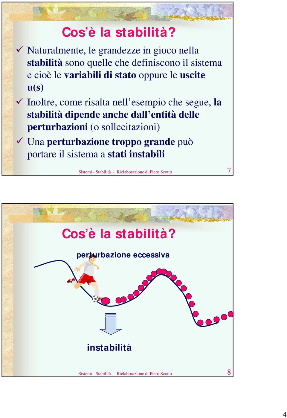 uscite u(s) Inoltre, come risalta nell esempio che segue, la stabilità dipende anche dall entità delle perturbazioni (o