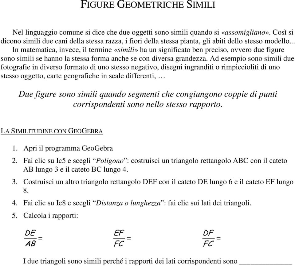 .. In matematica, invece, il termine «simili» ha un significato ben preciso, ovvero due figure sono simili se hanno la stessa forma anche se con diversa grandezza.