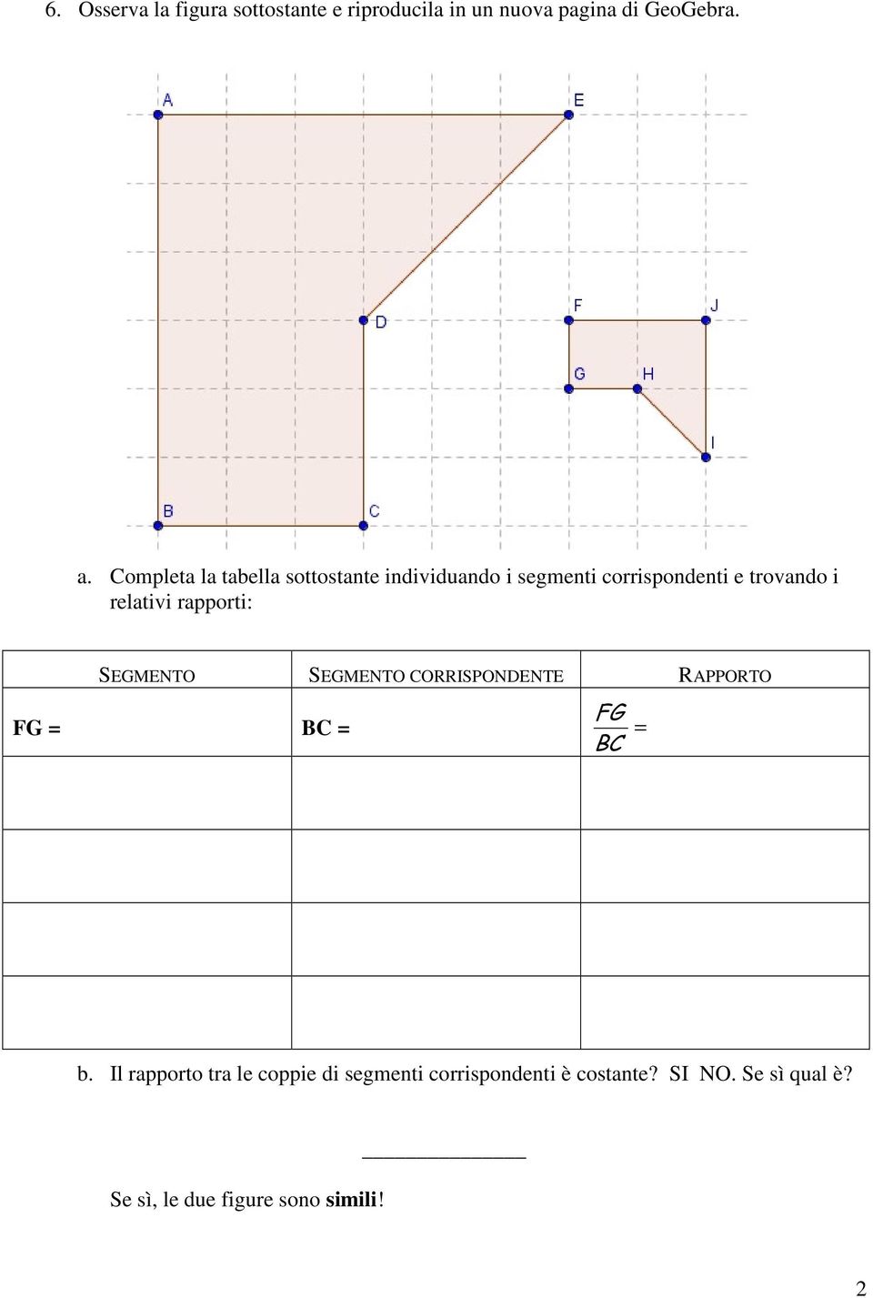 relativi rapporti: SEGMENTO SEGMENTO COISPONDENTE APPOTO FG = BC = FG BC = b.