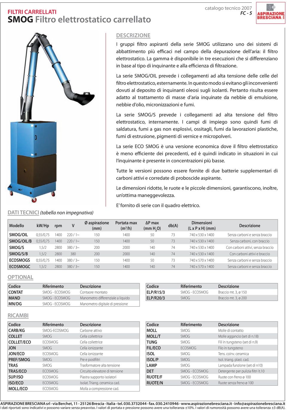 La serie SMOG/OIL prevede i collegamenti ad alta tensione delle celle del filtro elettrostatico, esternamente.