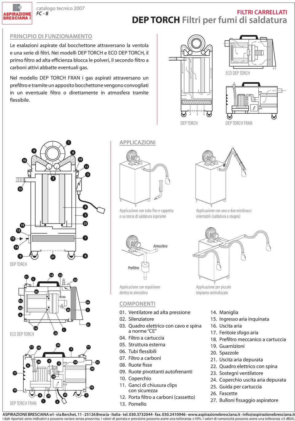 Nel modello DEP TORCH FRAN i gas aspirati attraversano un prefiltro e tramite un apposito bocchettone vengono convogliati in un eventuale filtro o direttamente in atmosfera tramite flessibile.