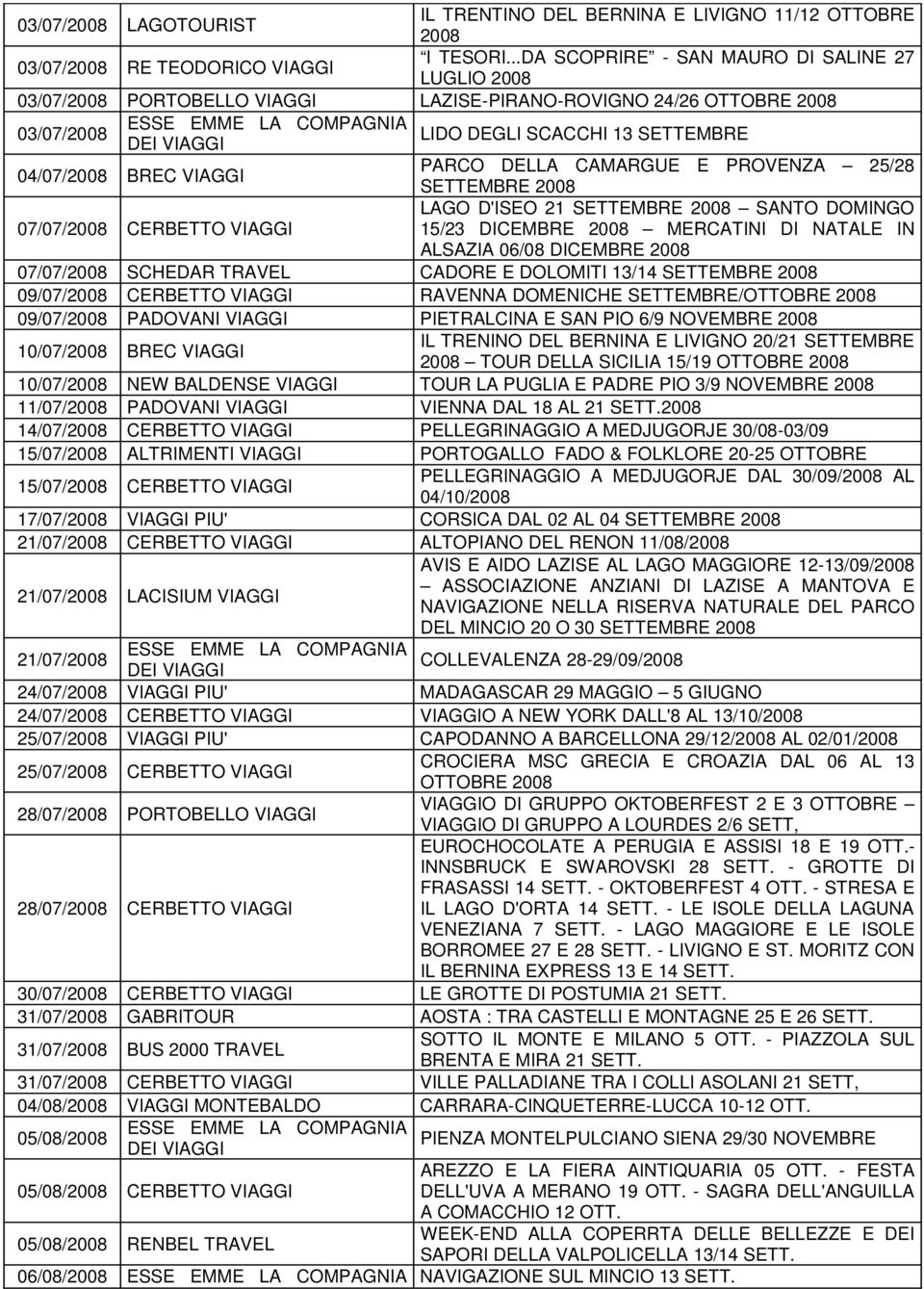CAMARGUE E PROVENZA 25/28 SETTEMBRE 2008 07/07/2008 CERBETTO VIAGGI LAGO D'ISEO 21 SETTEMBRE 2008 SANTO DOMINGO 15/23 DICEMBRE 2008 MERCATINI DI NATALE IN ALSAZIA 06/08 DICEMBRE 2008 07/07/2008