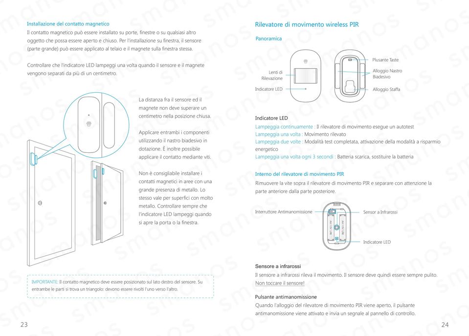 Controllare che l'indicatore LED lampeggi una volta quando il sensore e il magnete vengono separati da più di un centimetro.