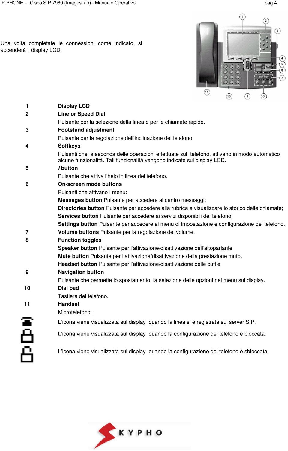 funzionalità. Tali funzionalità vengono indicate sul display LCD. 5 i button Pulsante che attiva l help in linea del telefono.