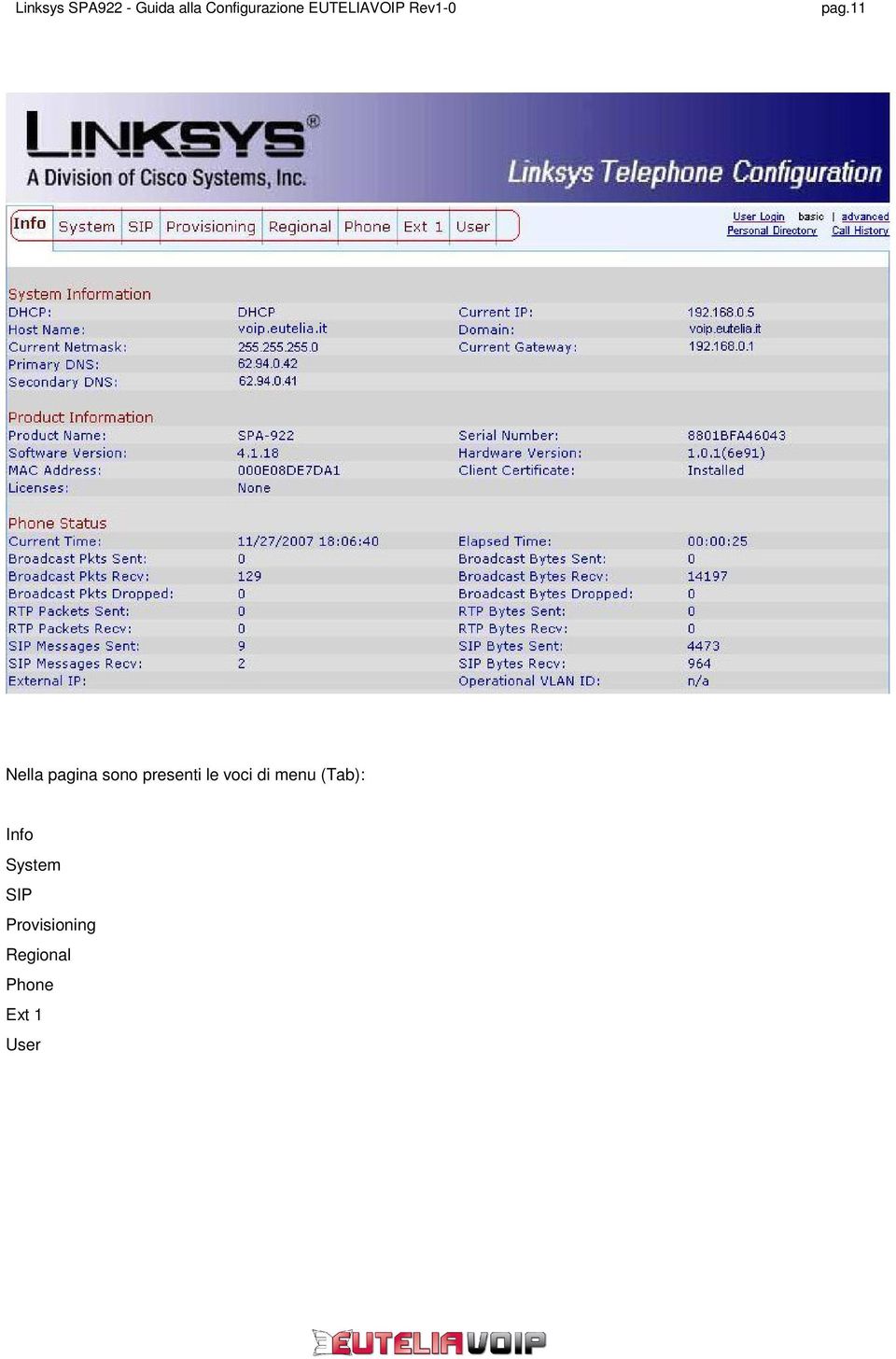 (Tab): Info System SIP