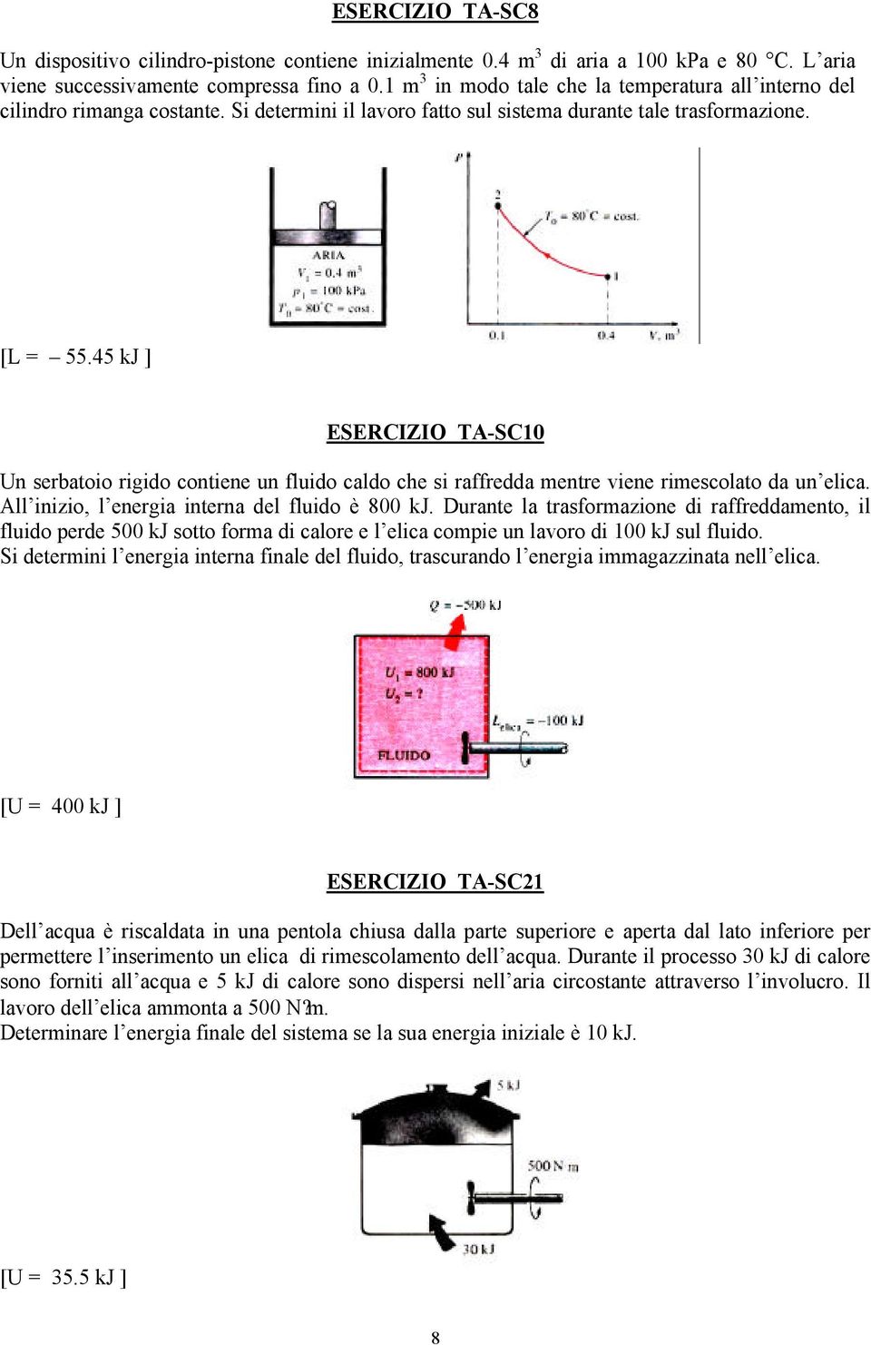 45 kj ] ESERCIZIO TA-SC10 Un serbatoio rigido contiene un fluido caldo che si raffredda mentre viene rimescolato da un elica. All inizio, l energia interna del fluido è 800 kj.