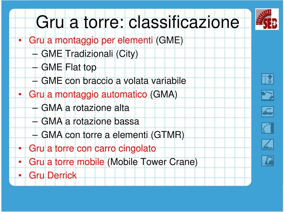 (GMA) GMA a rotazione alta GMA a rotazione bassa GMA con torre a elementi (GTMR)