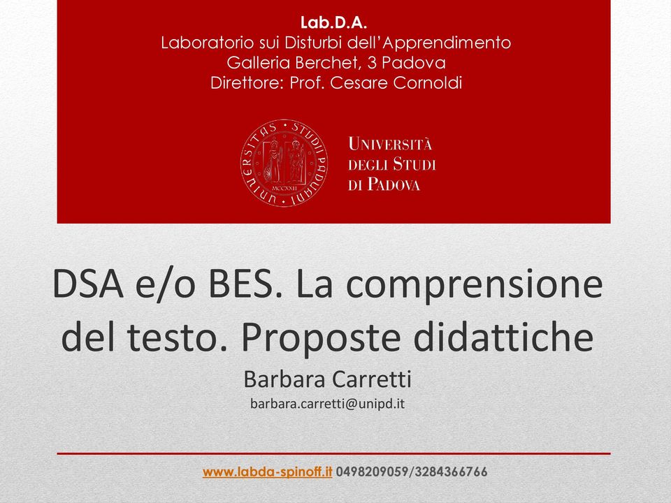 Padova Direttore: Prof. Cesare Cornoldi DSA e/o BES.