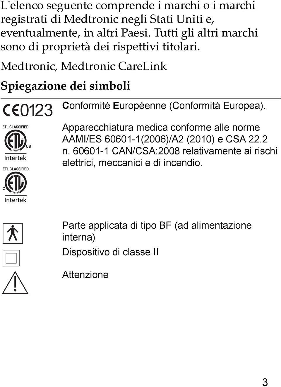 Medtronic, Medtronic CareLink Spiegazione dei simboli Conformité Européenne (Conformità Europea).