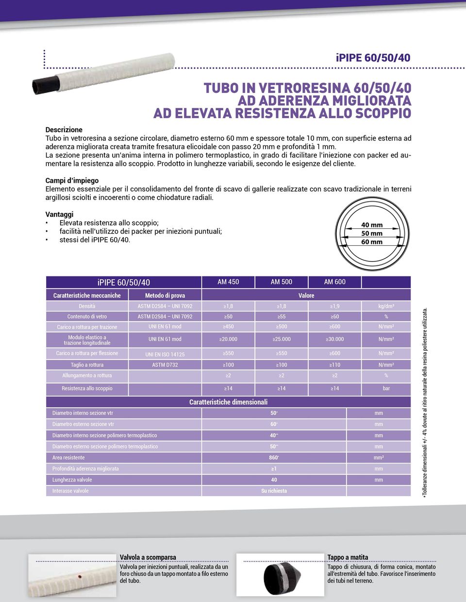 La sezione presenta un anima interna in polimero termoplastico, in grado di facilitare l iniezione con packer ed aumentare la resistenza allo scoppio.