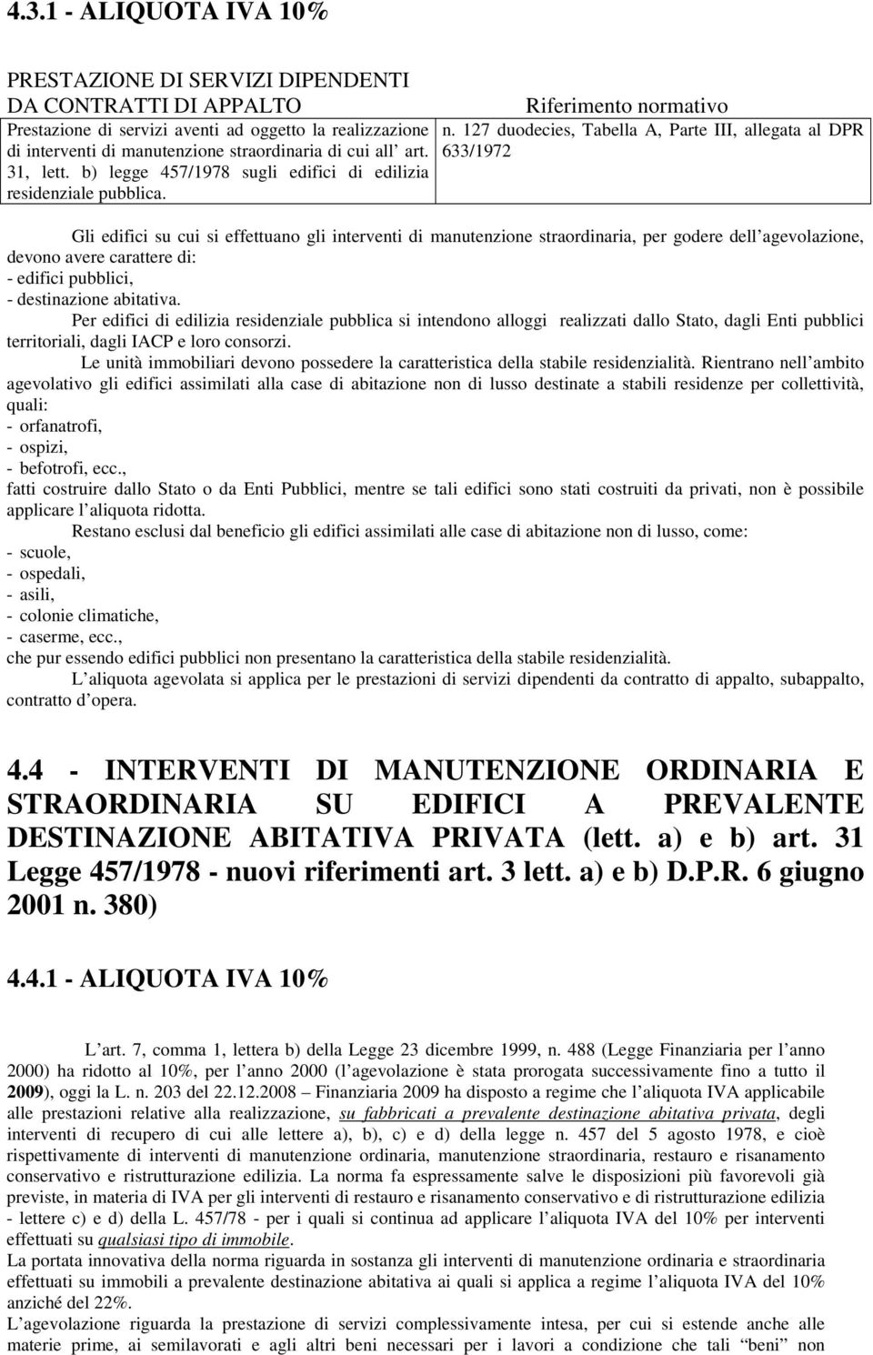 127 duodecies, Tabella A, Parte III, allegata al DPR 633/1972 Gli edifici su cui si effettuano gli interventi di manutenzione straordinaria, per godere dell agevolazione, devono avere carattere di: -