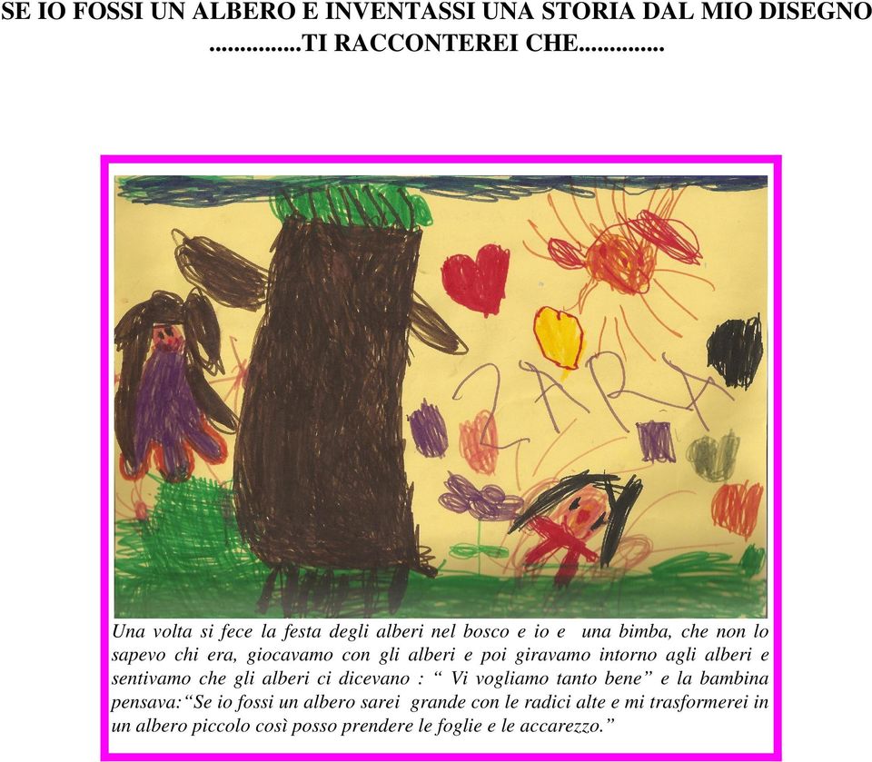 alberi e poi giravamo intorno agli alberi e sentivamo che gli alberi ci dicevano : Vi vogliamo tanto bene e la