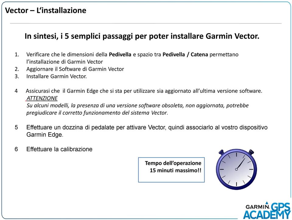 Installare Garmin Vector. 4 Assicurasi che il Garmin Edge che si sta per utilizzare sia aggiornato all ultima versione software.