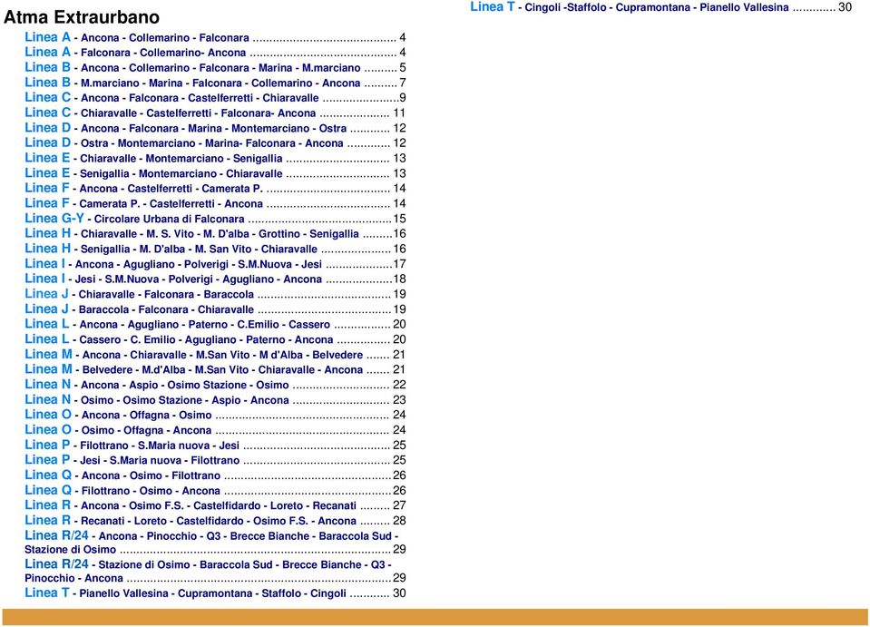 .. 11 Linea D - Ancona - Falconara - Marina - Montemarciano - Ostra... 12 Linea D - Ostra - Montemarciano - Marina- Falconara - Ancona... 12 Linea E - Chiaravalle - Montemarciano - Senigallia.
