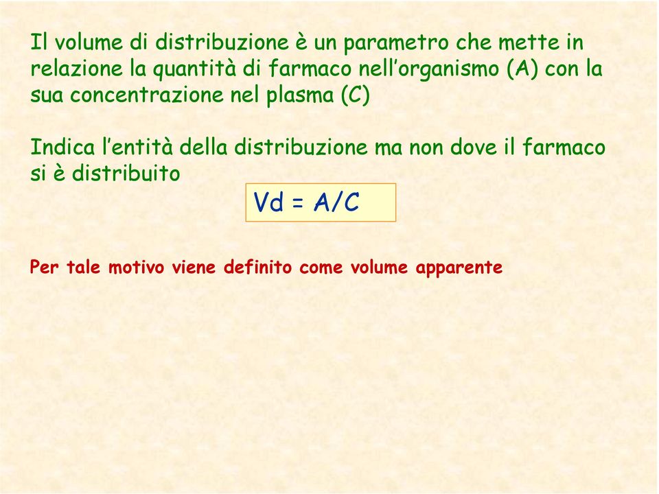 plasma (C) Indica l entità della distribuzione ma non dove il farmaco