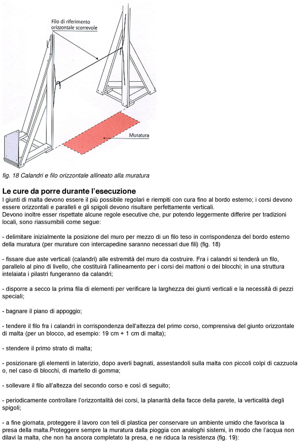 Devono inoltre esser rispettate alcune regole esecutive che, pur potendo leggermente differire per tradizioni locali, sono riassumibili come segue: - delimitare inizialmente la posizione del muro per