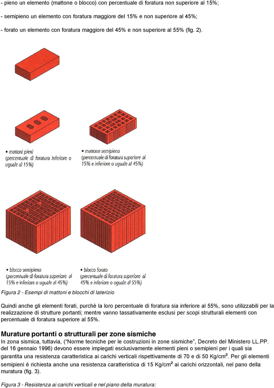 Figura 2 - Esempi di mattoni e blocchi di laterizio Quindi anche gli elementi forati, purchè la loro percentuale di foratura sia inferiore al 55%, sono utilizzabili per la realizzazione di strutture
