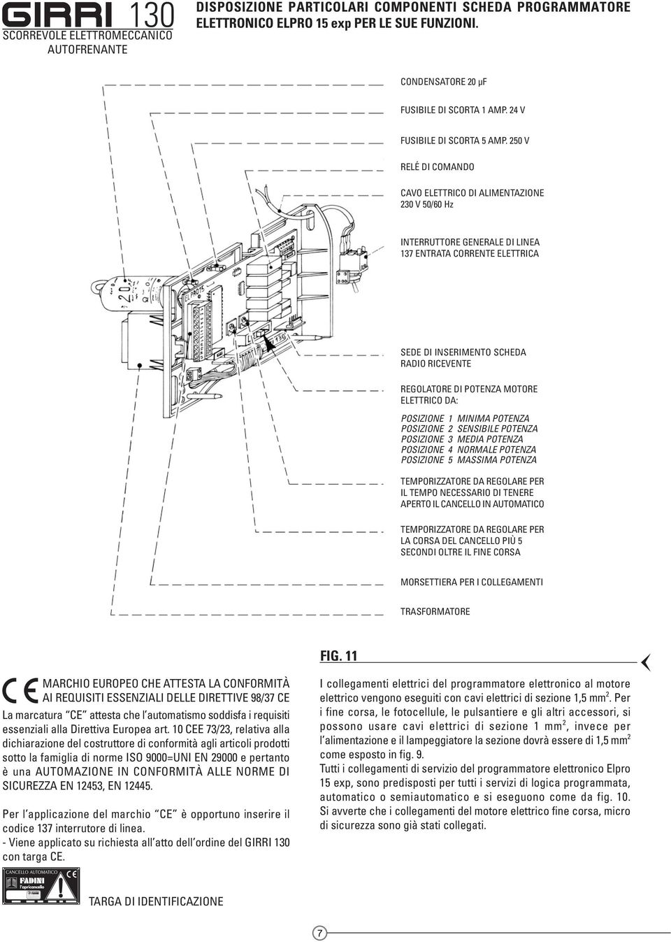 dsfjkdos fejkdjfoiaf dkfjaorei dkdkllajaoiez cvnlahoie girri 130 SCORREVOLE ELETTROMECCANICO AUTOFRENANTE DISPOSIZIONE PARTICOLARI COMPONENTI SCHEDA PROGRAMMATORE ELETTRONICO ELPRO 15 exp PER LE SUE