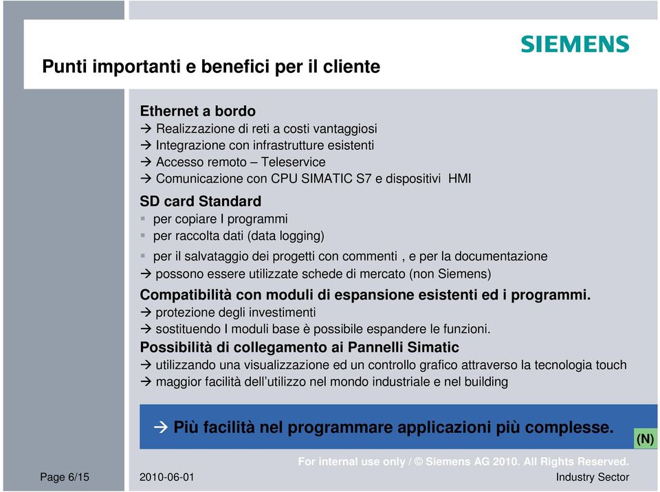 di mercato (non Siemens) Compatibilità con moduli di espansione esistenti ed i programmi. protezione degli investimenti sostituendo I moduli base è possibile espandere le funzioni.