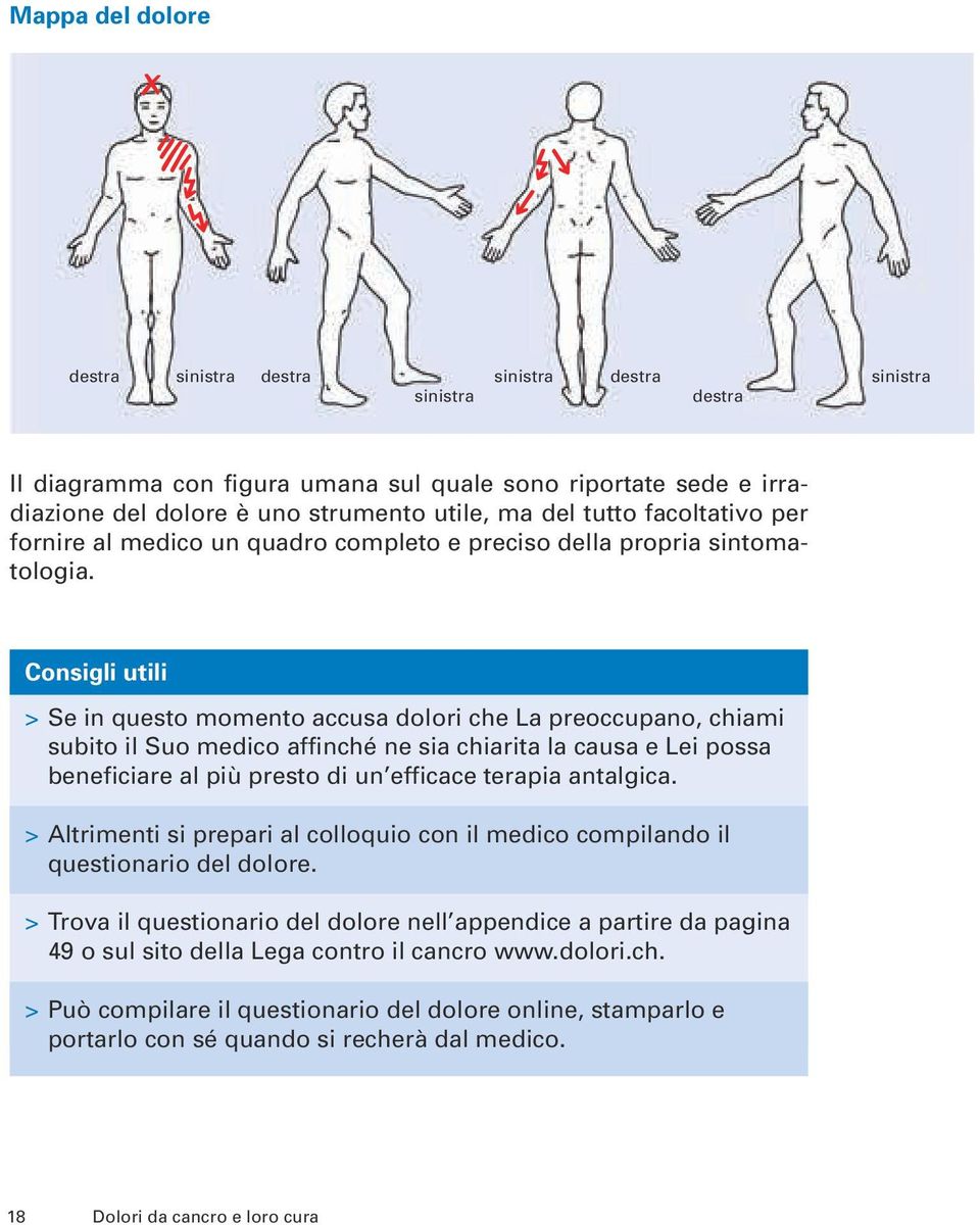 Consigli utili > Se in questo momento accusa dolori che La preoccupano, chiami subito il Suo medico affinché ne sia chiarita la causa e Lei possa beneficiare al più presto di un efficace terapia