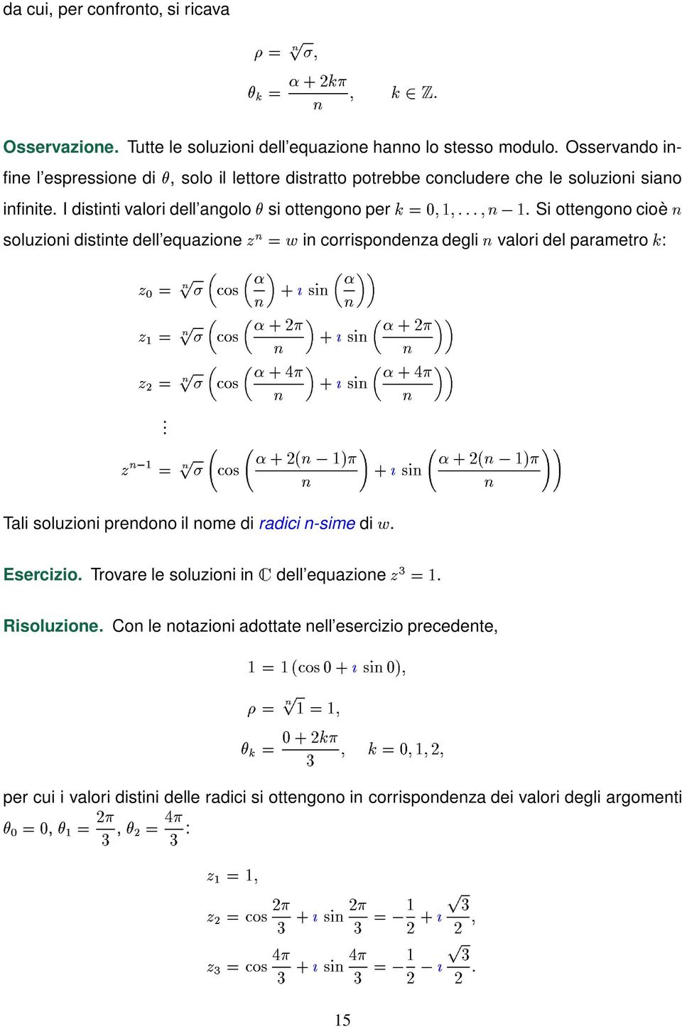 equazione in corrispondenza degli valori del parametro : C!