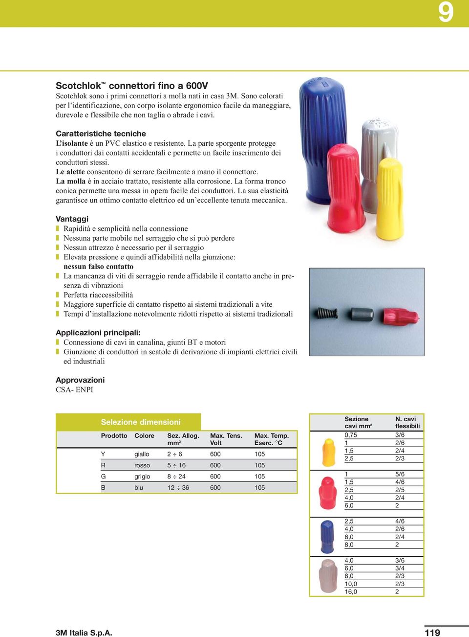 Caratteristiche tecniche L isolante è un PVC elastico e resistente. La parte sporgente protegge i conduttori dai contatti accidentali e permette un facile inserimento dei conduttori stessi.