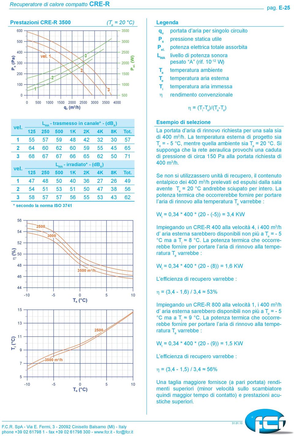 - W temperatura ambiente temperatura aria esterna temperatura aria immessa rendimento convenzionale h = ( -T e / -T e Esempio di selezione La portata d aria di rinnovo richiesta per una sala sia di m