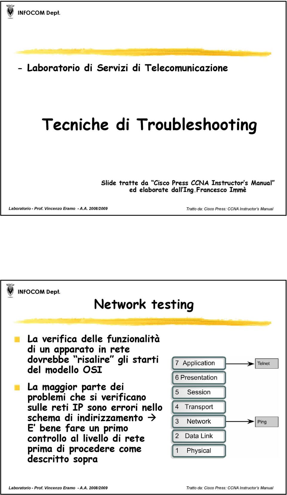 Francesco Immè Network testing La verifica delle funzionalità di un apparato in rete dovrebbe risalire gli starti del