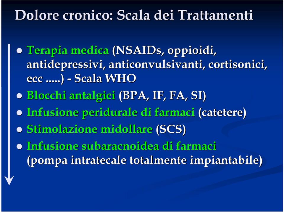 ..) - Scala WHO Blocchi antalgici (BPA, IF, FA, SI) Infusione peridurale di