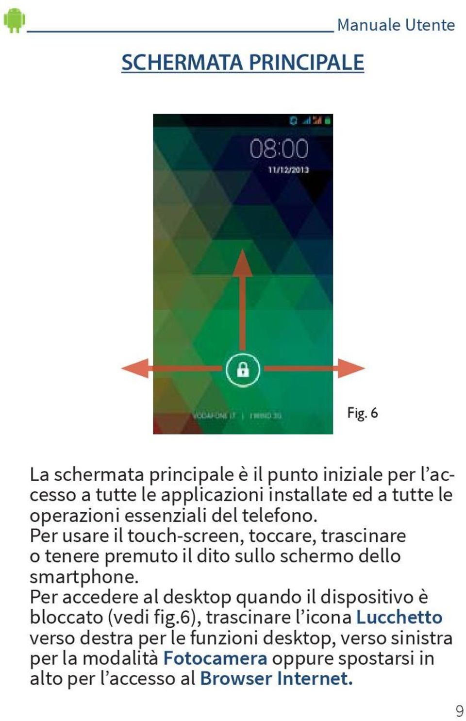 del telefono. Per usare il touch-screen, toccare, trascinare o tenere premuto il dito sullo schermo dello smartphone.