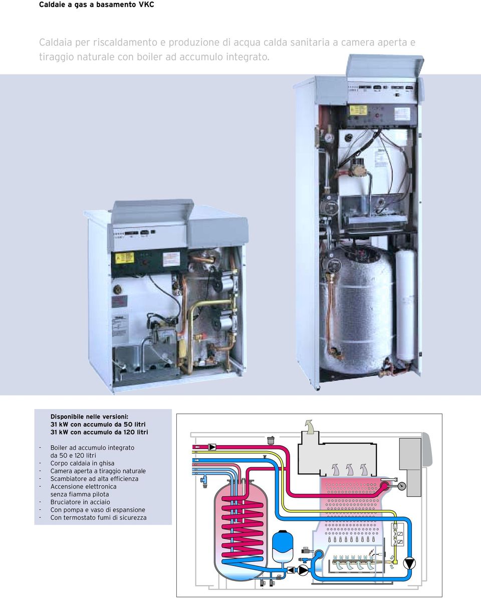 Disponibile nelle versioni: 31 kw con accumulo da 50 litri 31 kw con accumulo da 120 litri - Boiler ad accumulo integrato da 50 e 120