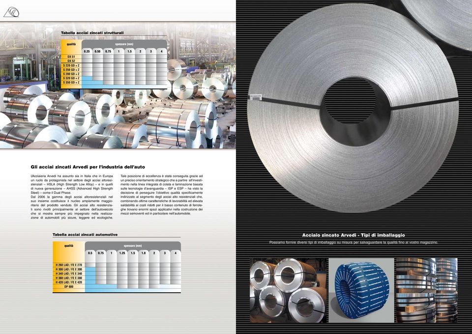 ruolo da protagonista nel settore degli acciai altoresistenziali HSLA (High Strength Low Alloy) e in quelli di nuova generazione AHSS (Advanced High Strength Steel) come il Dual Phase.