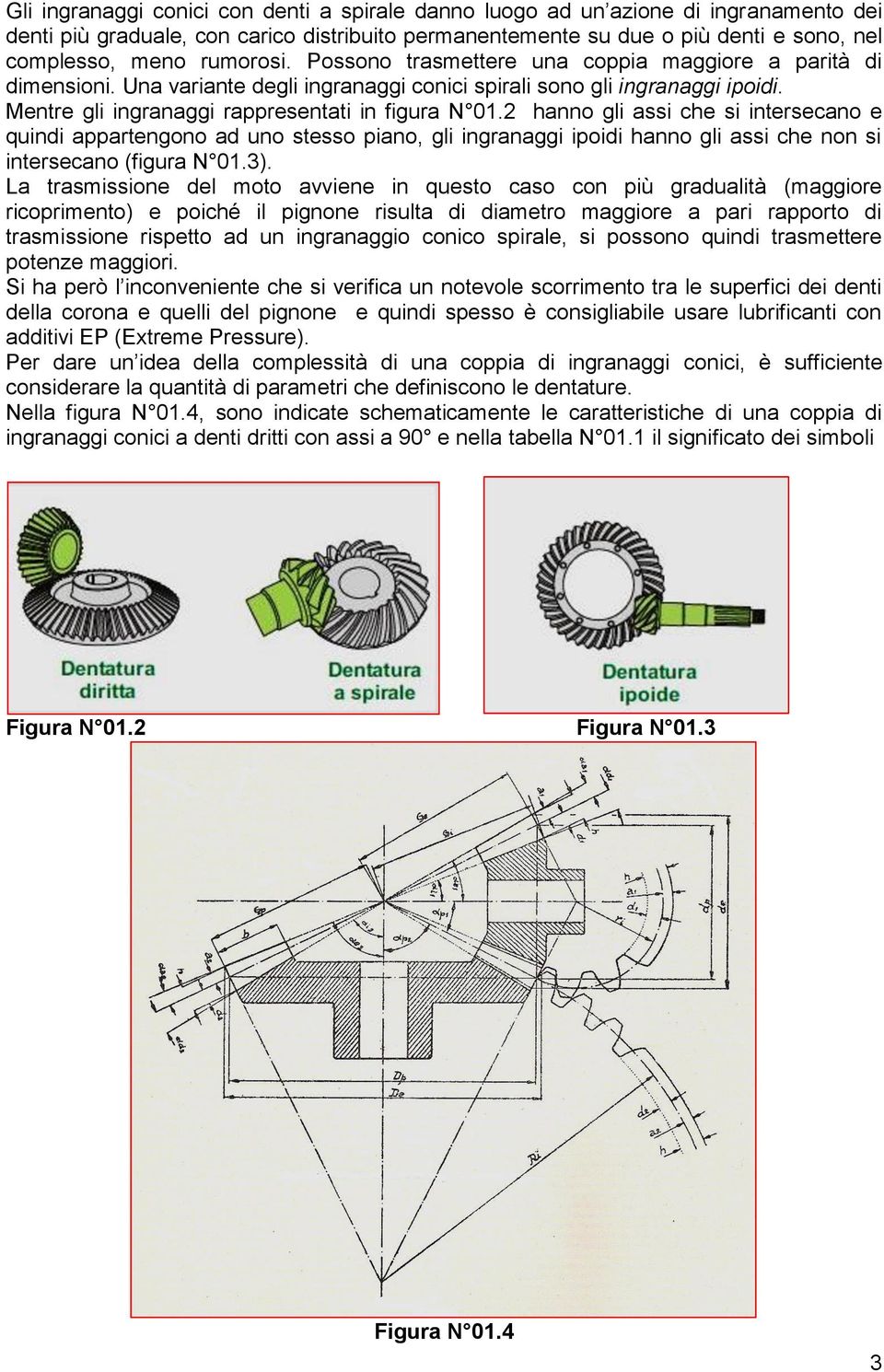 2 hanno gli assi che si intersecano e quindi appartengono ad uno stesso piano, gli ingranaggi ipoidi hanno gli assi che non si intersecano (figura N 01.3).