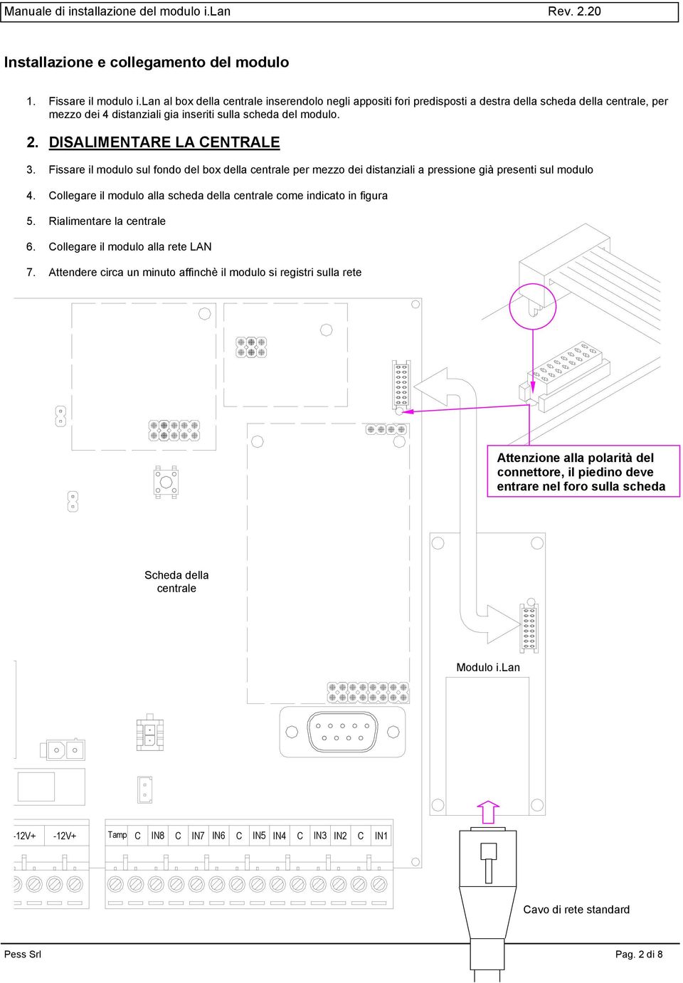 DISALIMENTARE LA CENTRALE 3. Fissare il modulo sul fondo del box della centrale per mezzo dei distanziali a pressione già presenti sul modulo 4.