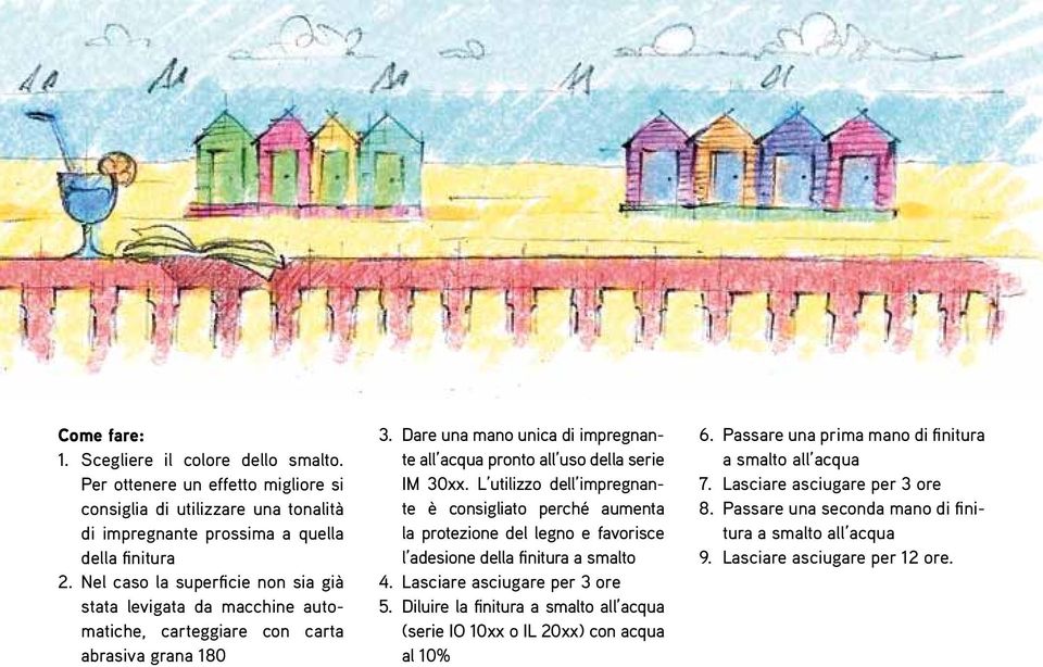 L utilizzo dell impregnante è consigliato perché aumenta la protezione del legno e favorisce l adesione della finitura a smalto 4. Lasciare asciugare per 3 ore 5.