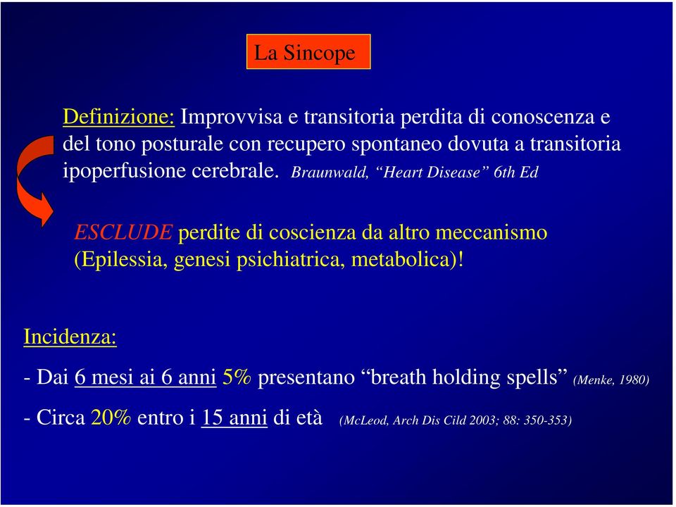 Braunwald, Heart Disease 6th Ed ESCLUDE perdite di coscienza da altro meccanismo (Epilessia, genesi