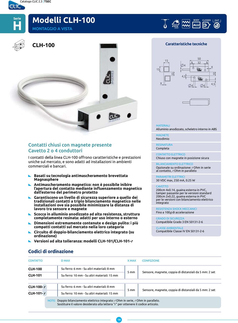 I contatti della linea CLH-100 offrono caratteristiche e prestazioni uniche sul mercato, e sono adatti ad installazioni in ambienti commerciali e bancari.