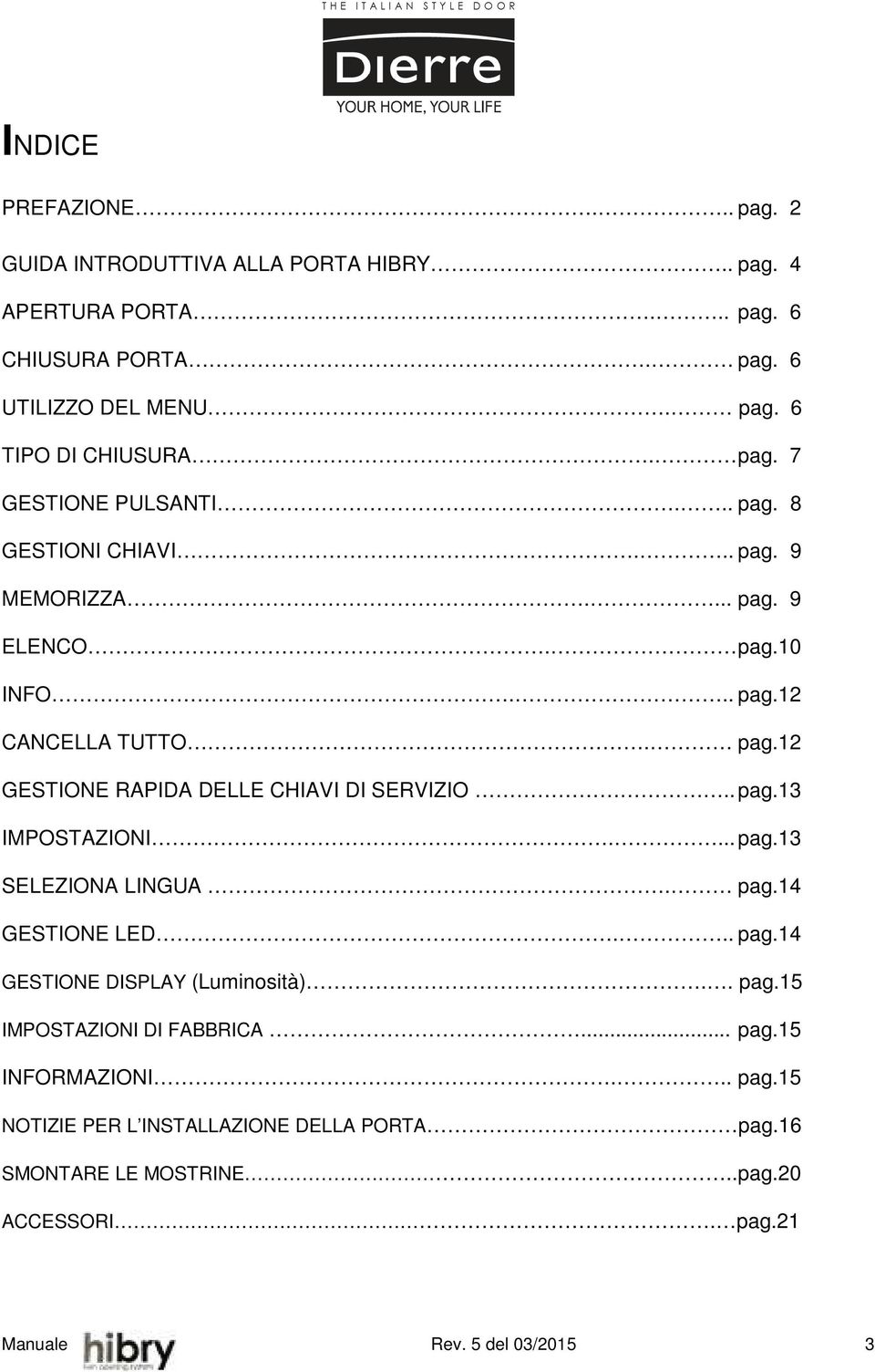 . pag.13 IMPOSTAZIONI.... pag.13 SELEZIONA LINGUA. pag.14 GESTIONE LED... pag.14 GESTIONE DISPLAY (Luminosità).. pag.15 IMPOSTAZIONI DI FABBRICA... pag.15 INFORMAZIONI.