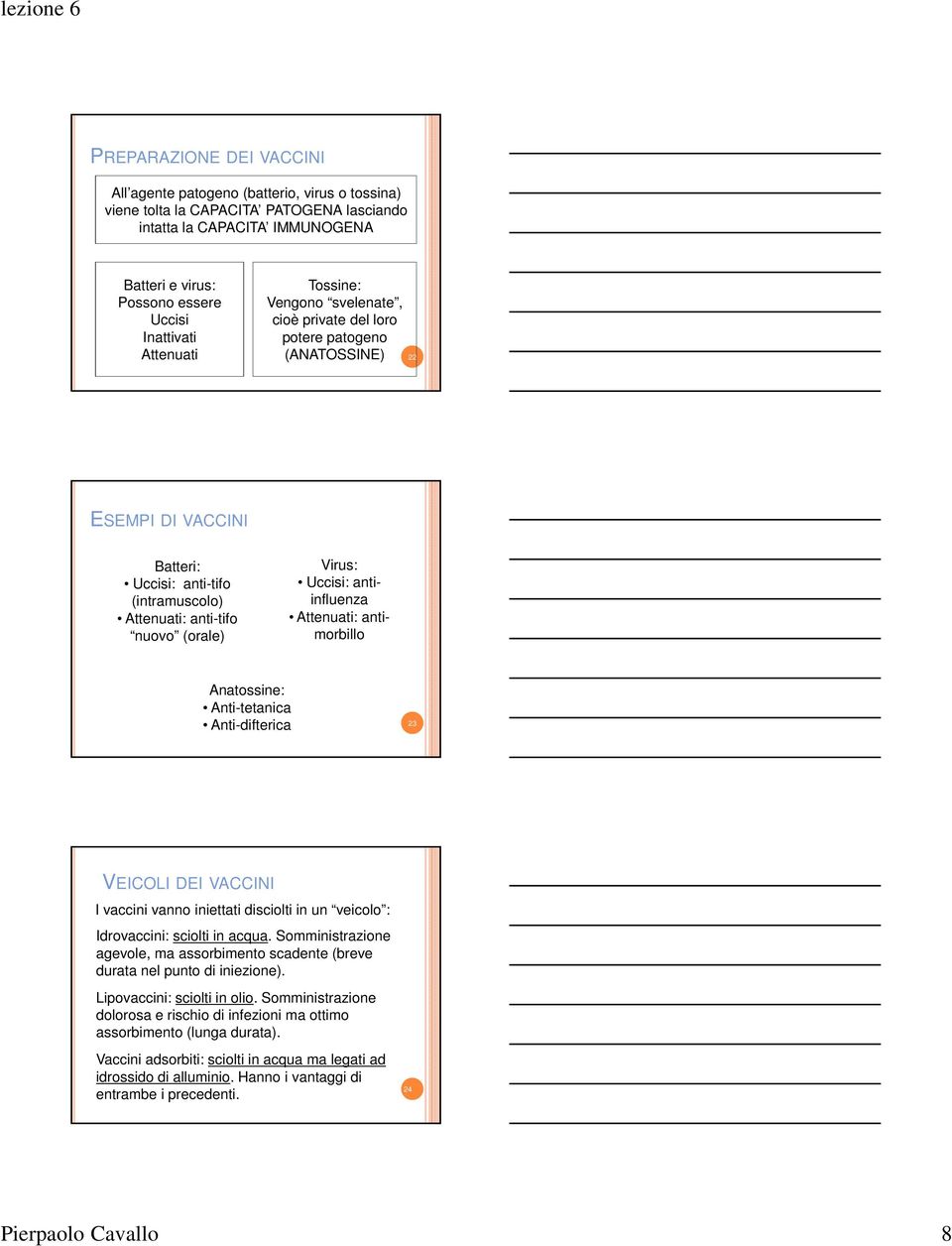 Uccisi: antiinfluenza Attenuati: antimorbillo Anatossine: Anti-tetanica Anti-difterica 23 VEICOLI DEI VACCINI I vaccini vanno iniettati disciolti in un veicolo : Idrovaccini: sciolti in acqua.