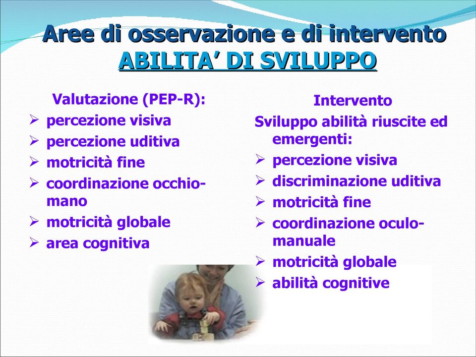 cognitiva Intervento Sviluppo abilità riuscite ed emergenti: percezione visiva