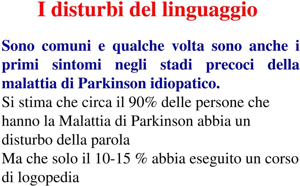 Si stima che circa il 90% delle persone che hanno la Malattia di Parkinson