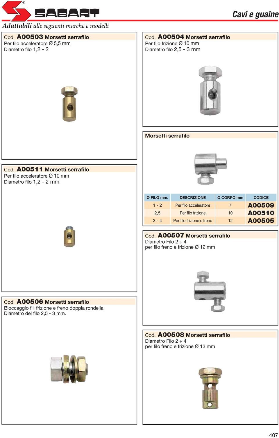 A00511 Morsetti serrafilo Per filo acceleratore Ø 10 Diametro filo 1,2-2 Ø FILO.
