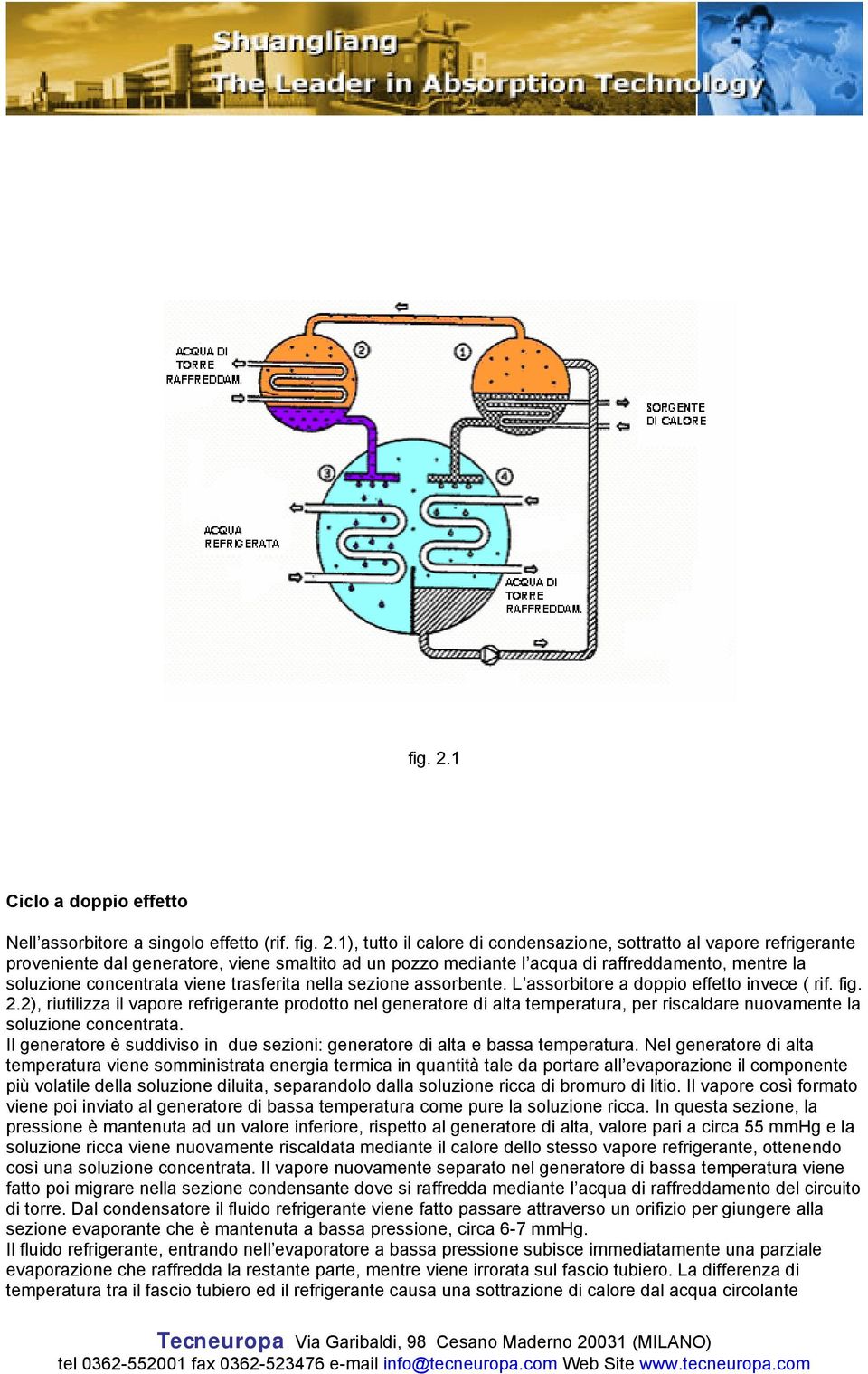 1), tutto il calore di condensazione, sottratto al vapore refrigerante proveniente dal generatore, viene smaltito ad un pozzo mediante l acqua di raffreddamento, mentre la soluzione concentrata viene