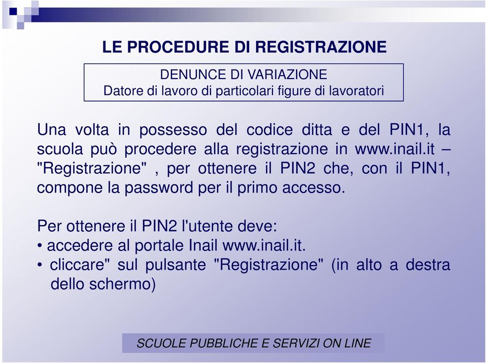 it "Registrazione", per ottenere il PIN2 che, con il PIN1, compone la password per il primo accesso.