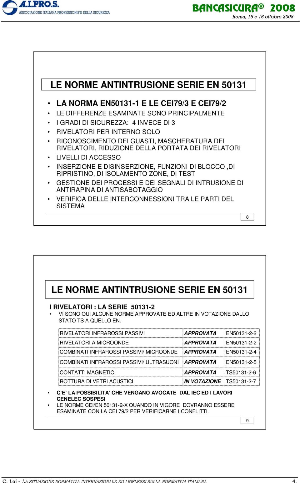 TEST GESTIONE DEI PROCESSI E DEI SEGNALI DI INTRUSIONE DI ANTIRAPINA DI ANTISABOTAGGIO VERIFICA DELLE INTERCONNESSIONI TRA LE PARTI DEL SISTEMA 8 LE NORME ANTINTRUSIONE SERIE EN 50131 I RIVELATORI :