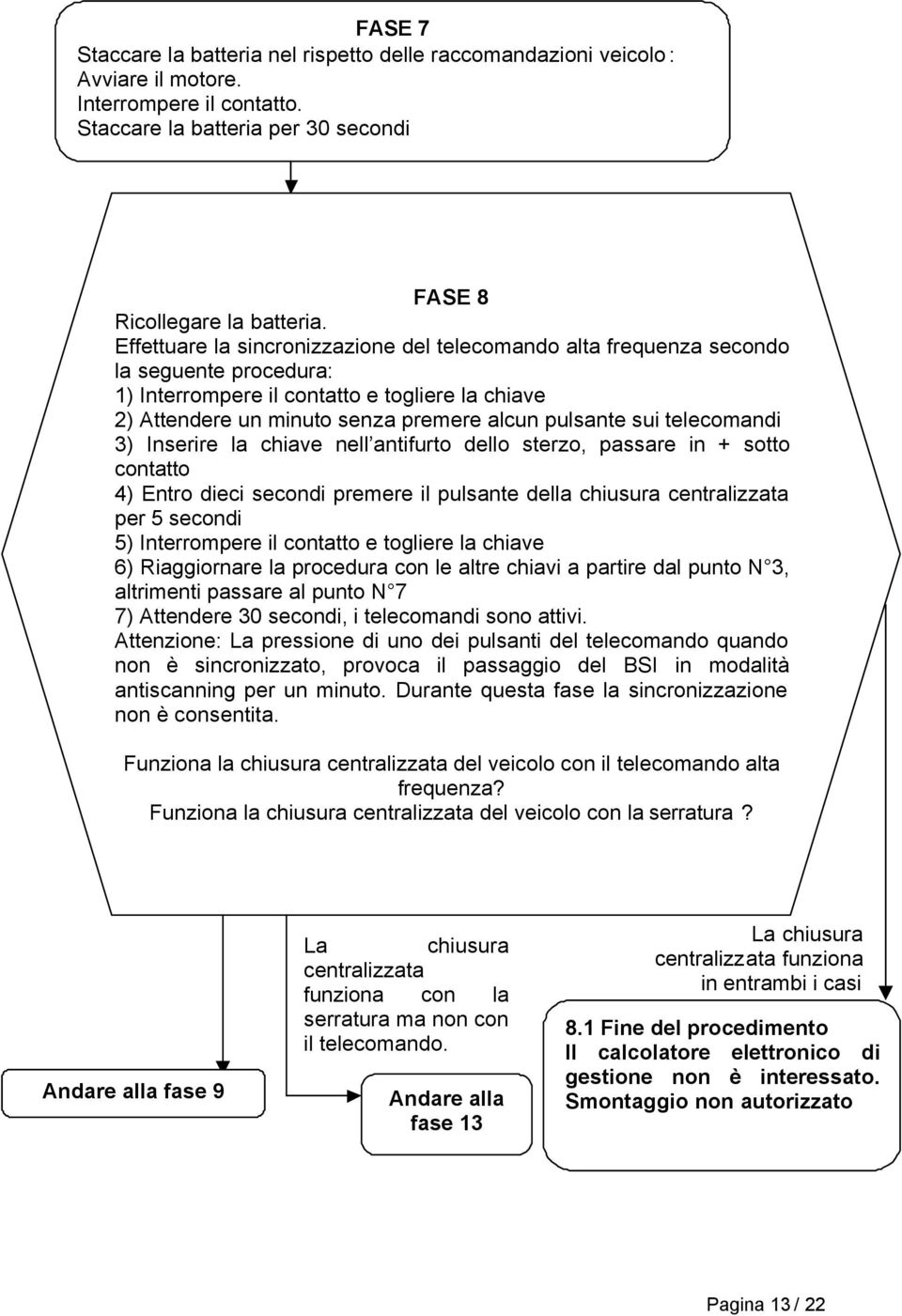 telecomandi 3) Inserire la chiave nell antifurto dello sterzo, passare in + sotto contatto 4) Entro dieci secondi premere il pulsante della chiusura centralizzata per 5 secondi 5) Interrompere il