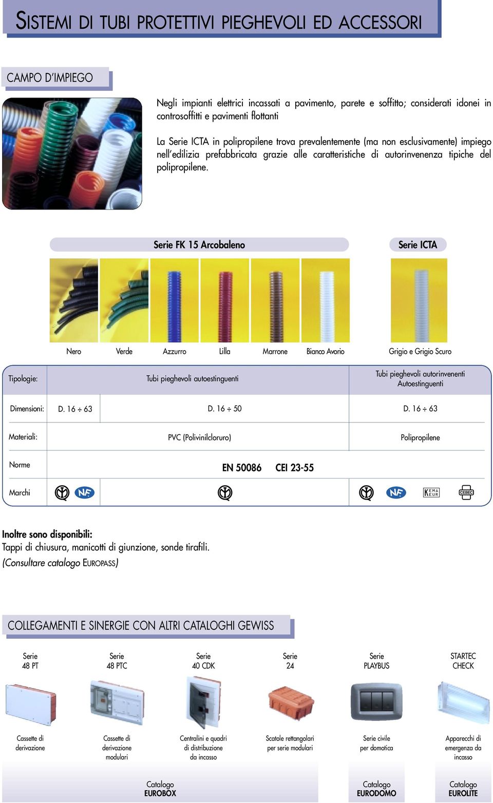 FK 15 Arcobaleno ICTA Nero Verde Azzurro Lilla Marrone Bianco Avorio Grigio e Grigio Scuro Tipologie: Tubi pieghevoli autoestinguenti Tubi pieghevoli autorinvenenti Autoestinguenti Dimensioni: D.
