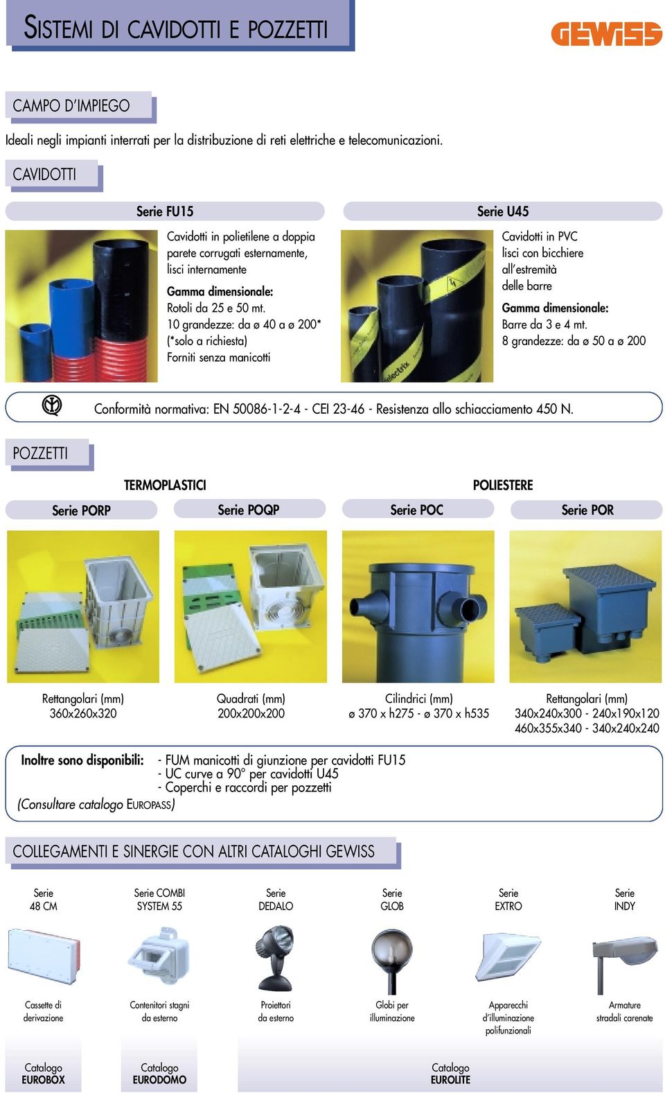 10 grandezze: da ø 40 a ø 200* (*solo a richiesta) Forniti senza manicotti U45 Cavidotti in PVC lisci con bicchiere all estremità delle barre Gamma dimensionale: Barre da 3 e 4 mt.